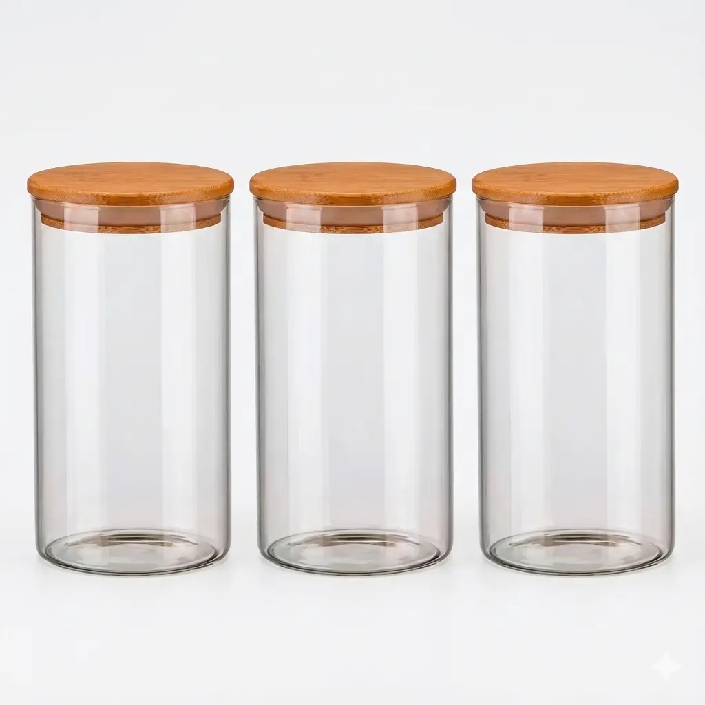 O Kit 3 Potes de Vidro Herméticos com Tampa de Bambu é a solução perfeita para armazenar alimentos com segurança, estilo e sustentabilidade.